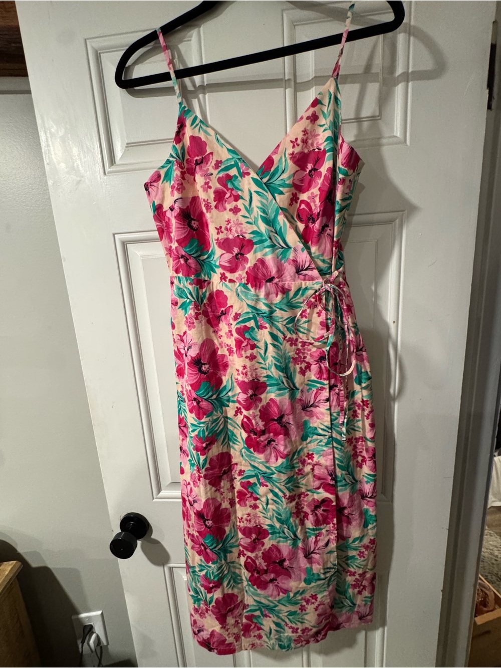 J. Crew Pink Floral Wrap Midi Dress